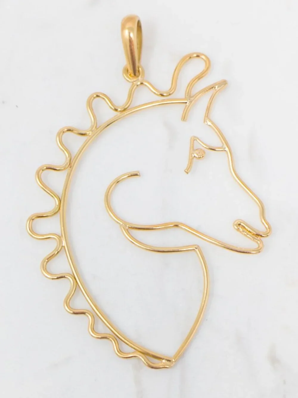 French 18K Yellow Gold Wire Horse Pendant, Owl Hallmark (2.75